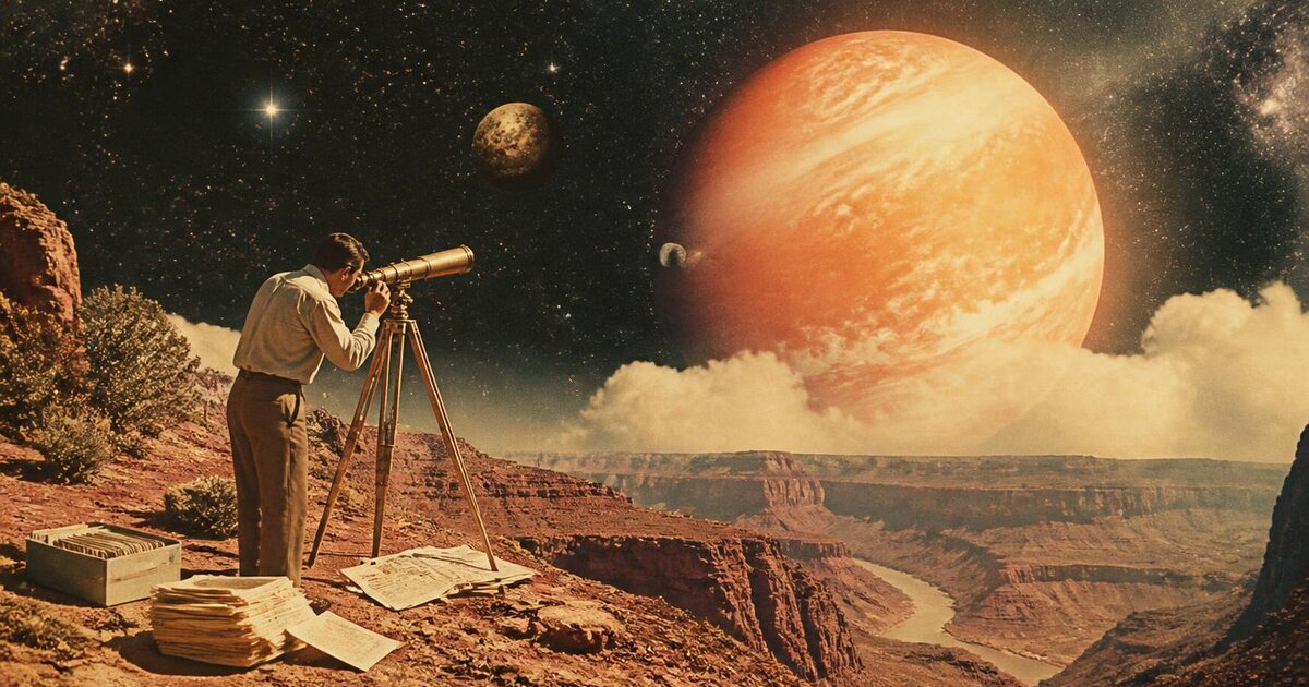 Oil painting of a magnifying glass resting on an open ledger, one line of writing sharply lit through the lens, the surrounding page soft and dim.
